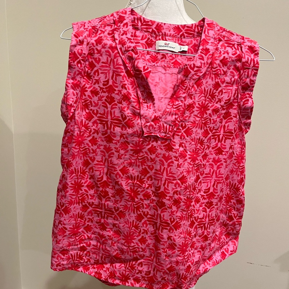 Vineyard Vines Women’s Pink Patterned Linen Tank- S